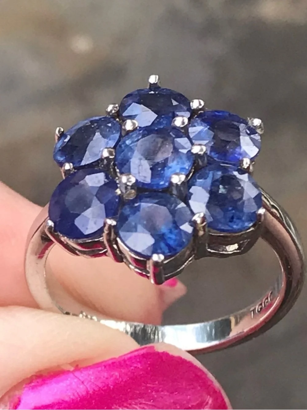 Genuine Blue Sapphire /925 Cluster Ring, sz 6